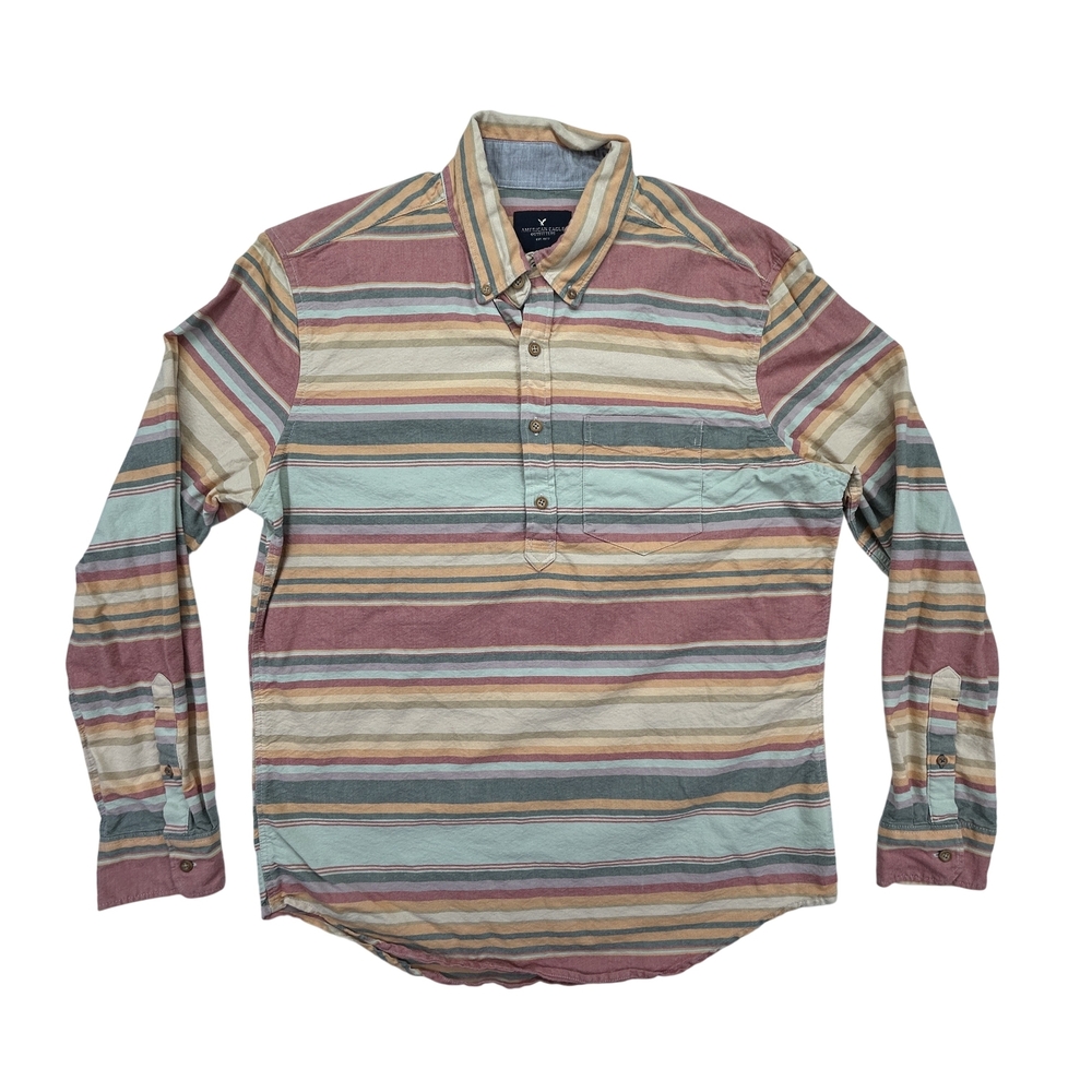 American Eagle Outfitters Shirt Mens Large Striped Long Sleeve Button Pullover